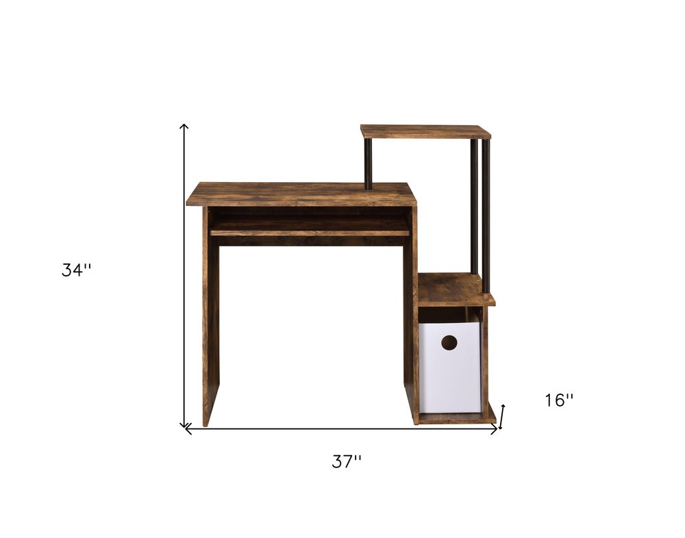 37" Oak and Black Wood and Metal Computer Desk