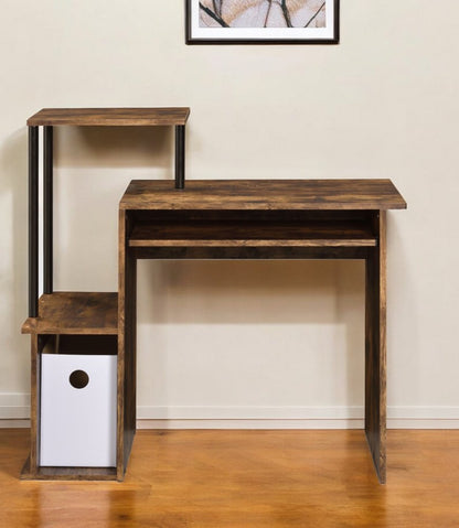 37" Oak and Black Wood and Metal Computer Desk