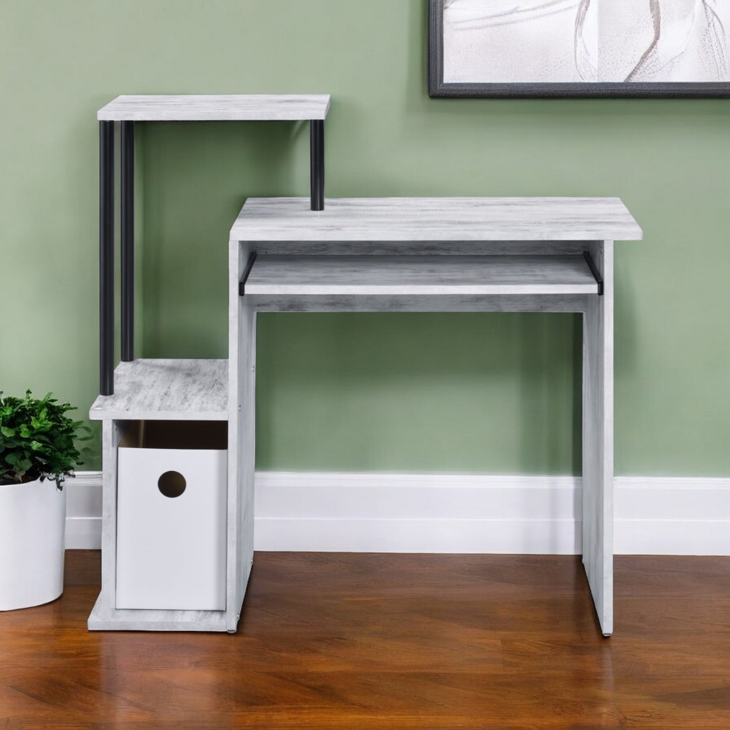 37" Antiqued White Computer Desk