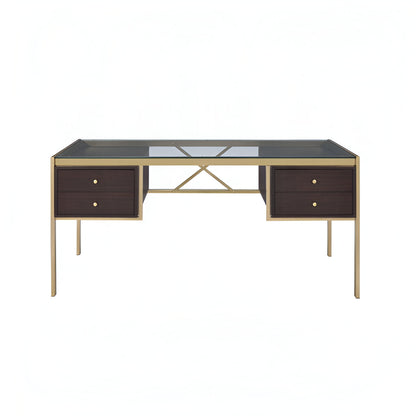 64" Clear and Gold Glass Writing Desk With Four Drawers