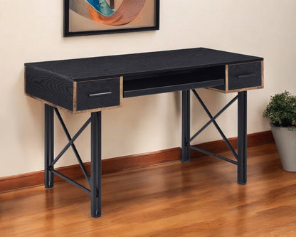 47" Black Computer Desk With Two Drawers
