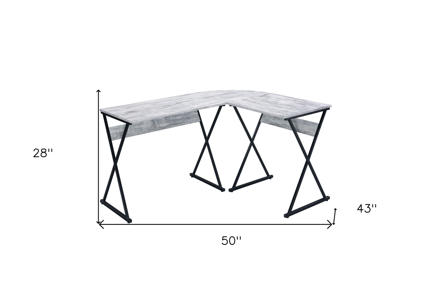 50" Antiqued White and Black L Shape Writing Desk