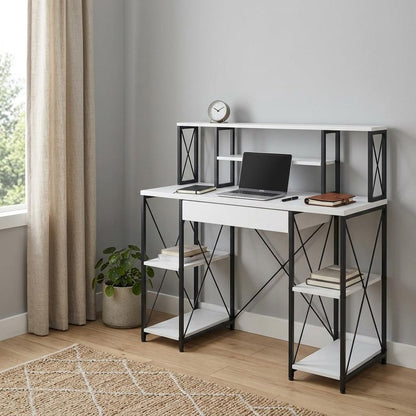 47" White and Black Computer Desk