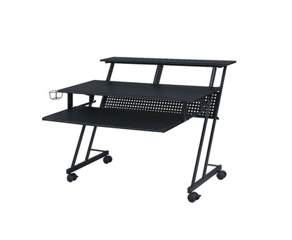 47" Black Wood and Metal Rolling Computer Desk