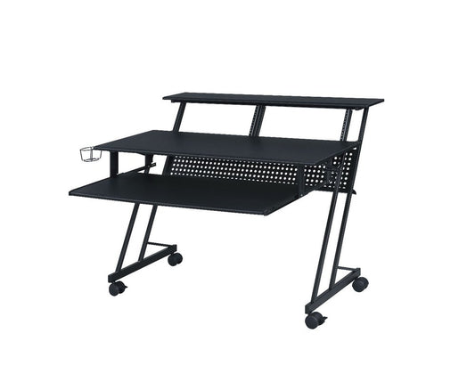 47" Black Wood and Metal Rolling Computer Desk