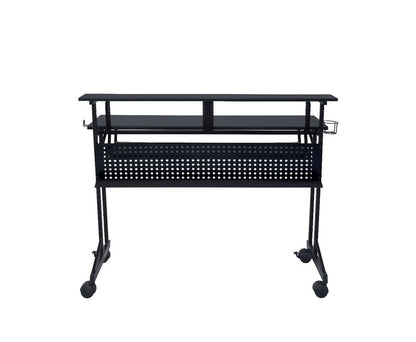 47" Black Wood and Metal Rolling Computer Desk
