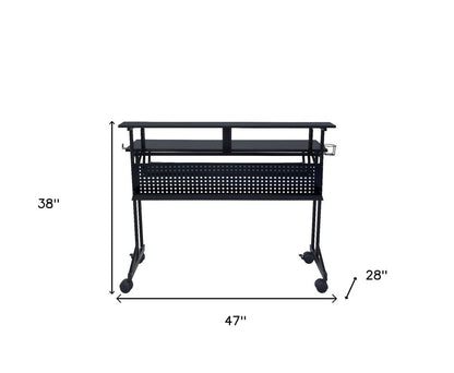 47" Black Wood and Metal Rolling Computer Desk