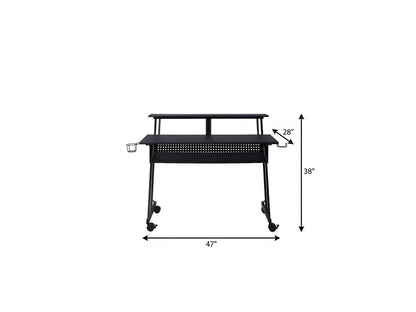47" Black Wood and Metal Rolling Computer Desk