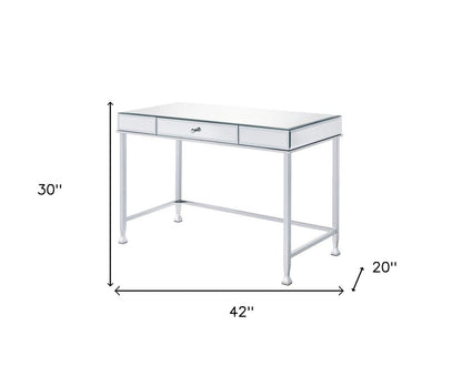 42" Clear and Silver Mirrored Writing Desk