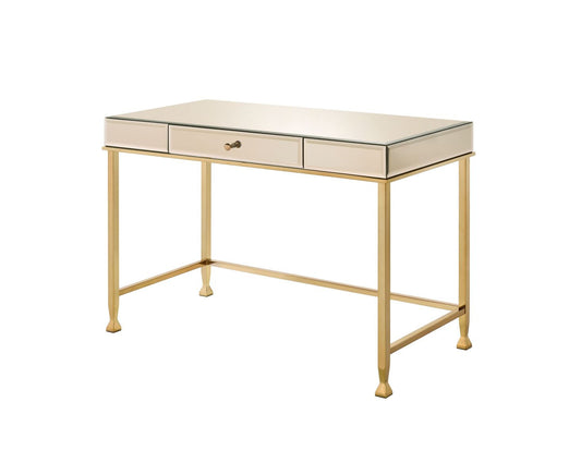 42" White and Gold Mirrored Writing Desk