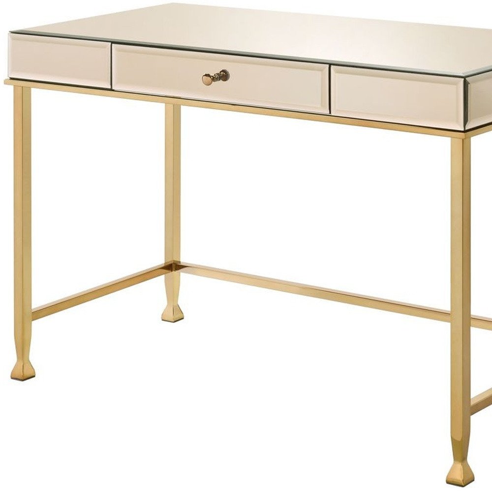 42" White and Gold Mirrored Writing Desk