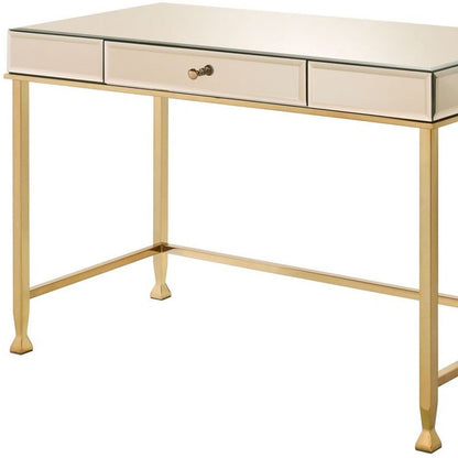 42" White and Gold Mirrored Writing Desk