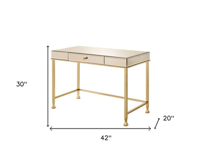 42" White and Gold Mirrored Writing Desk