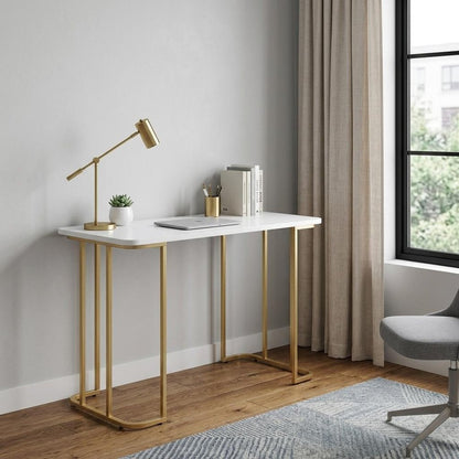 48" White and Gold Writing Desk