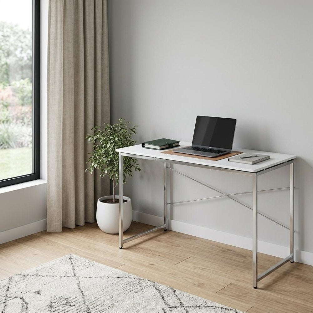 47" White and Silver Writing Desk