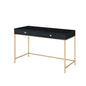 47" Black and Gold Writing Desk With Two Drawers