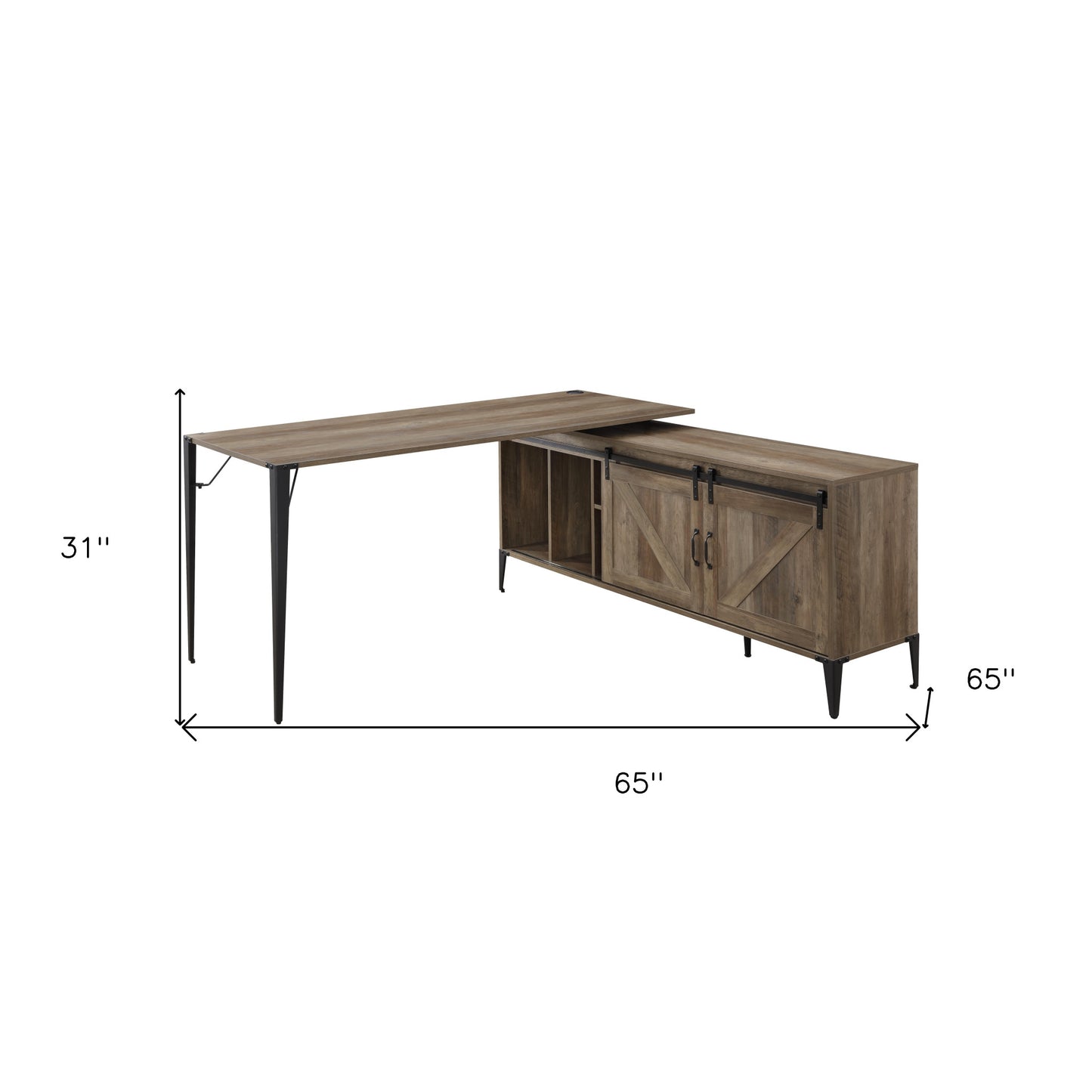 65" Brown and Black L Shape Writing Desk