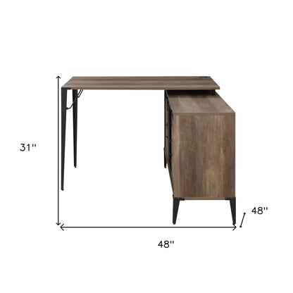 48" Brown and Black L Shape Writing Desk