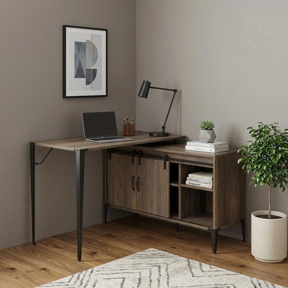 48" Brown and Black L Shape Writing Desk