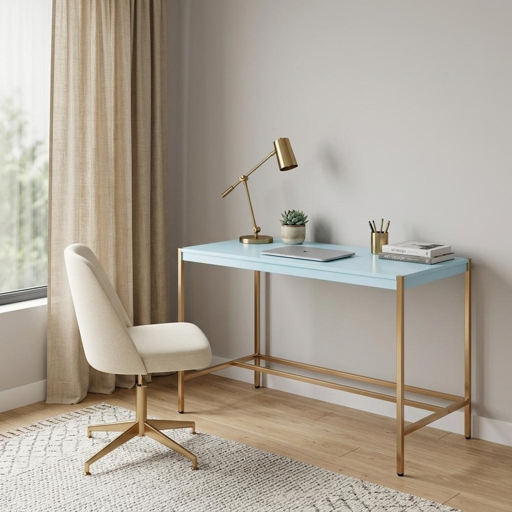 42" Baby Blue and Gold Writing Desk