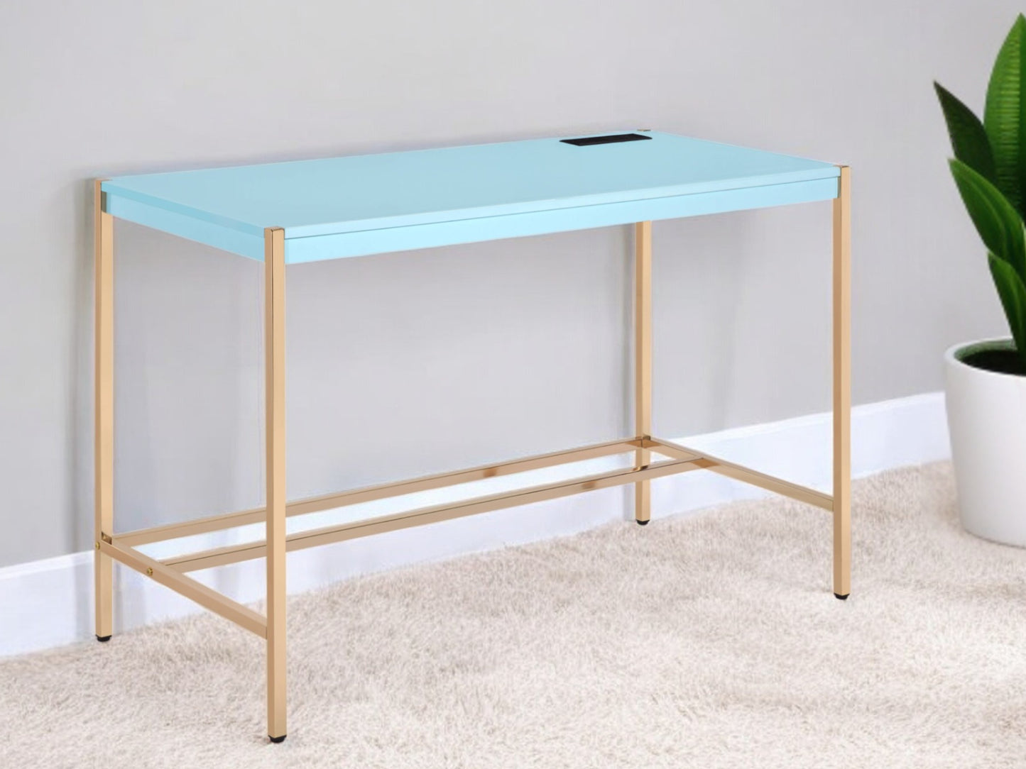 42" Baby Blue and Gold Writing Desk