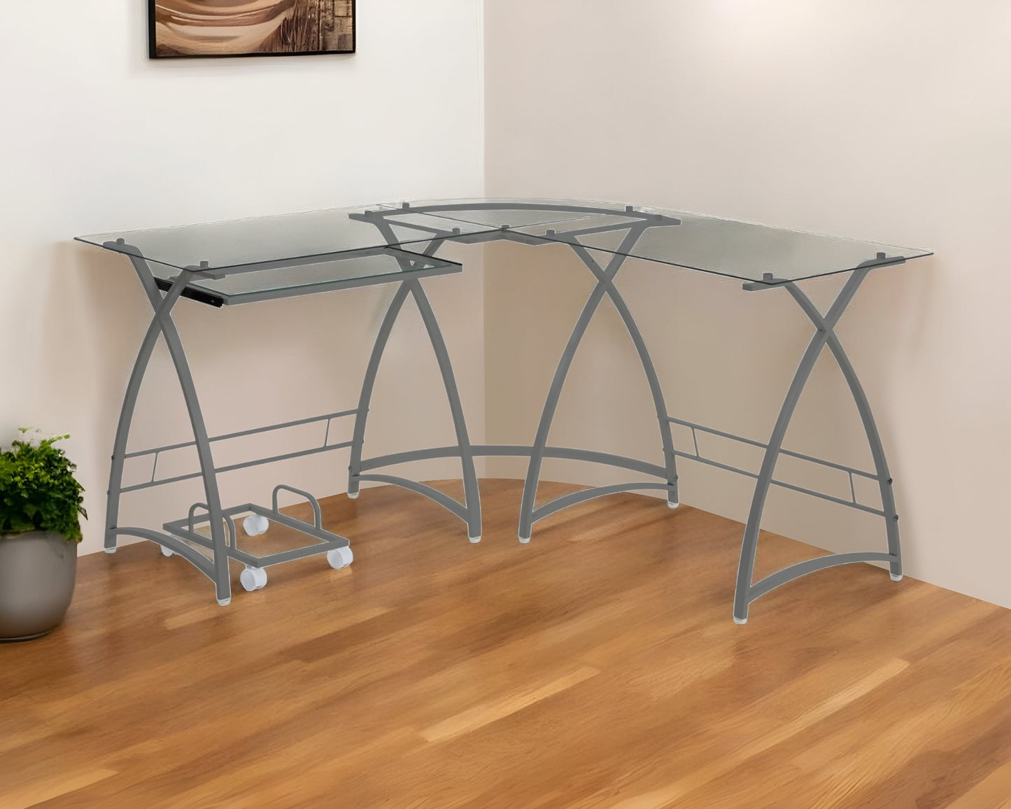 51" Clear and Gray Glass L Shape Computer Desk