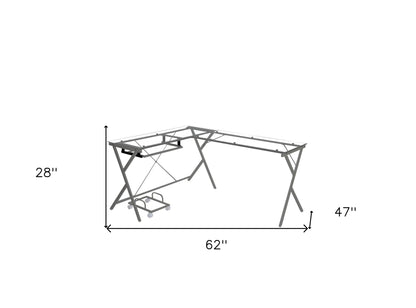 62" Clear and Gray Glass L Shape Computer Desk