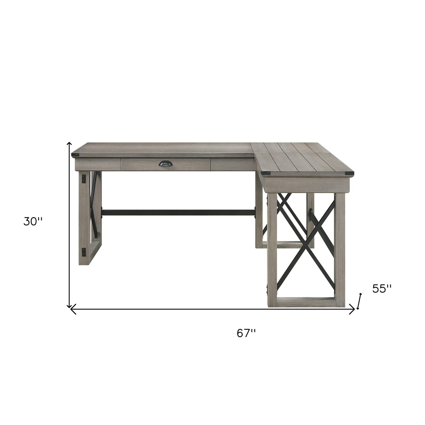 67" Brown L Shape Writing Desk