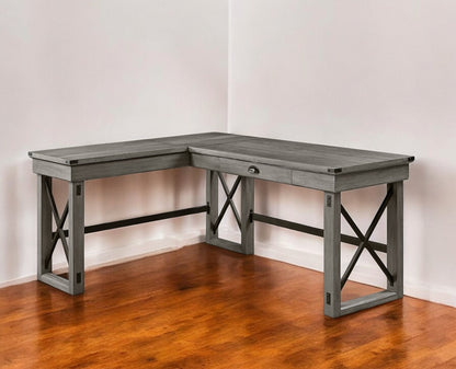 67" Gray L Shape Writing Desk