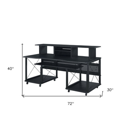 72" Black Wood and Metal Rolling Computer Desk