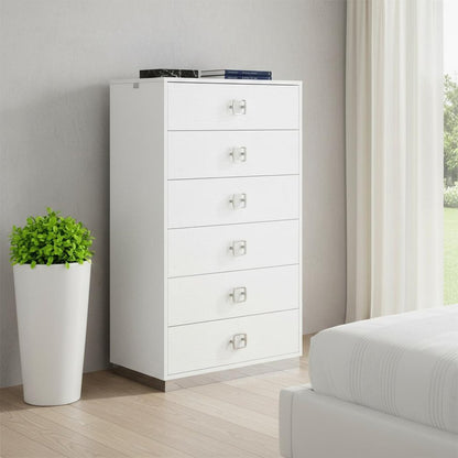 32" White Manufactured Wood + Solid Wood Stainless Steel Six Drawer Chest
