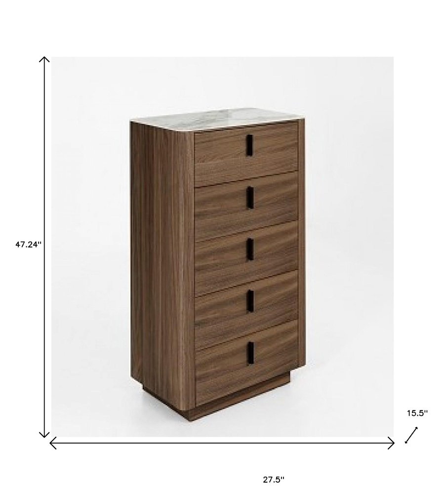 28" Brown Wood Five Drawer Dresser