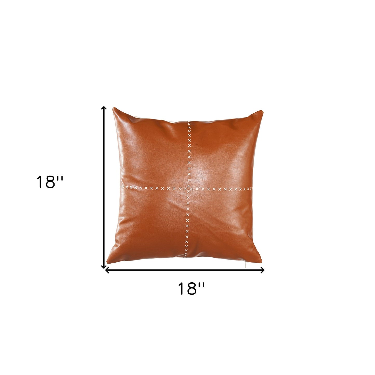 18" X 18" Brown And Beige Zippered Handmade Faux Leather Throw Pillow