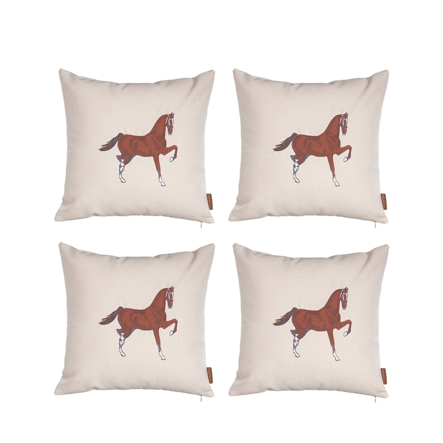 Set of Four 18" X 18" Beige Horse Polyester Zippered Pillow With Embroidery