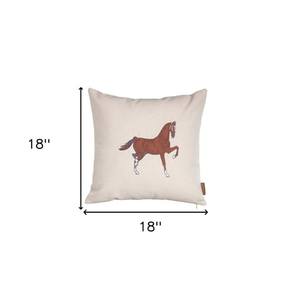 Set of Four 18" X 18" Beige Horse Polyester Zippered Pillow With Embroidery