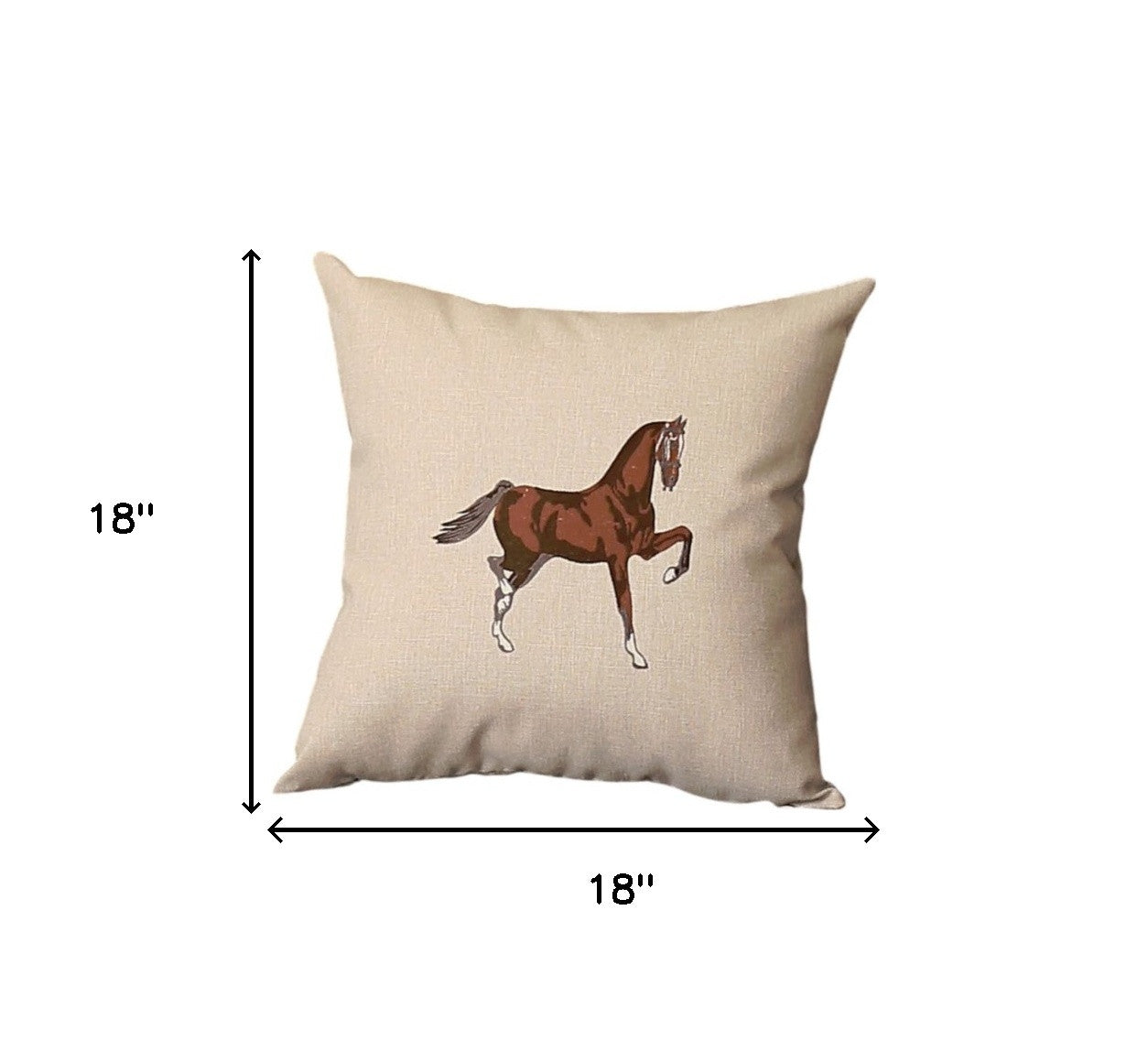 Set Of Four 18" X 18" Beige And Brown Horse Faux Leather Zippered Pillow With Embroidery