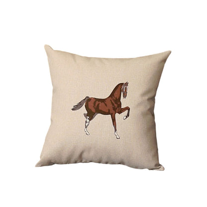 Set Of Four 18" X 18" Beige And Brown Horse Faux Leather Zippered Pillow With Embroidery