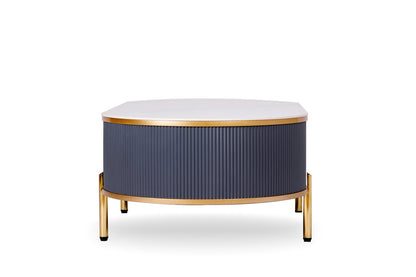 47" White And Gold Stone And Stainless Steel Oval Coffee Table With Drawer