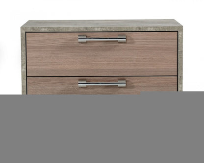 20" Brown And Gray Solid and Manufactured Wood Two Drawer Nightstand