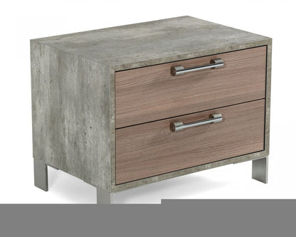 20" Brown And Gray Solid and Manufactured Wood Two Drawer Nightstand