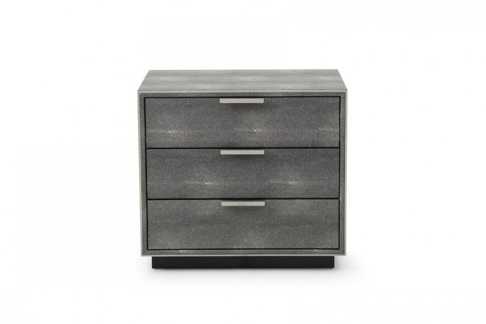 22" Gray Solid and Manufactured Wood Shagreen Three Drawer Nightstand