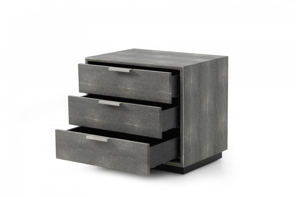 22" Gray Shagreen Three Drawer Nightstand