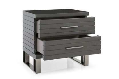 23" Silver And Gray Stainless Steel Solid and Manufactured Wood Two Drawer Nightstand