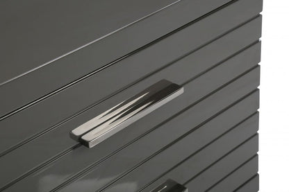 23" Silver And Gray Stainless Steel Solid and Manufactured Wood Two Drawer Nightstand