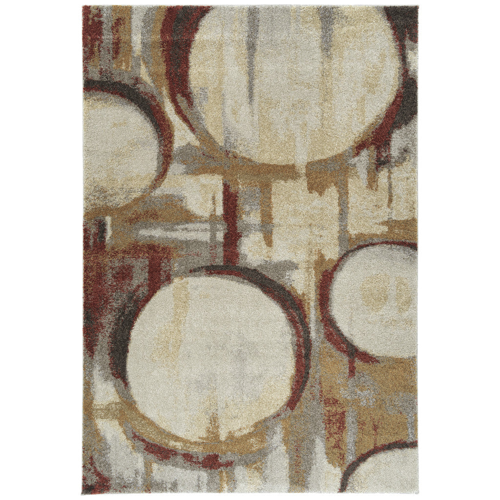 3' X 5' Brick Ivory And Gold Abstract Geometric Area Rug