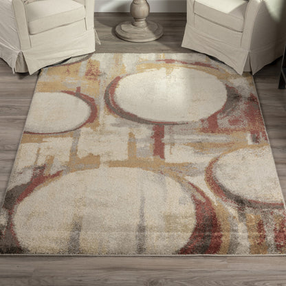 5' X 8' Brick Ivory and Gold Geometric Area Rug