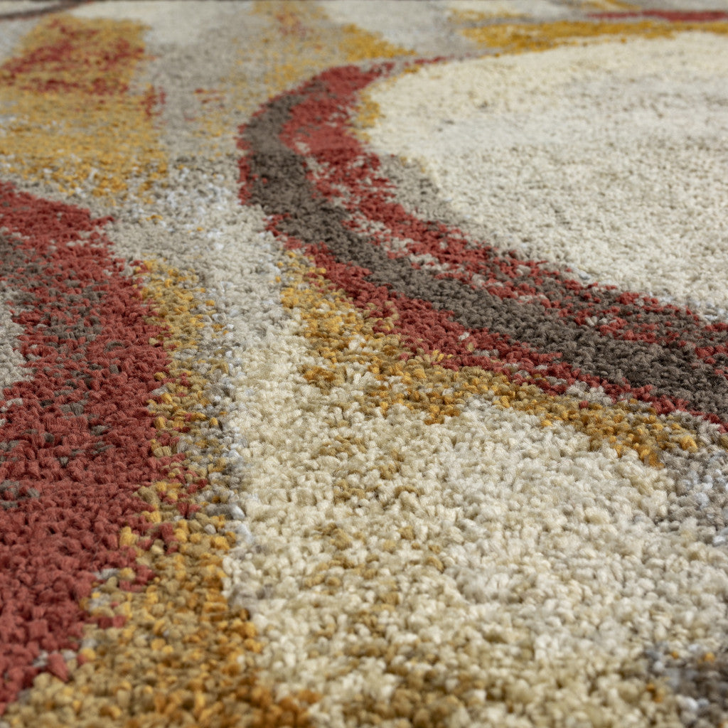 5' X 8' Brick Ivory and Gold Geometric Area Rug