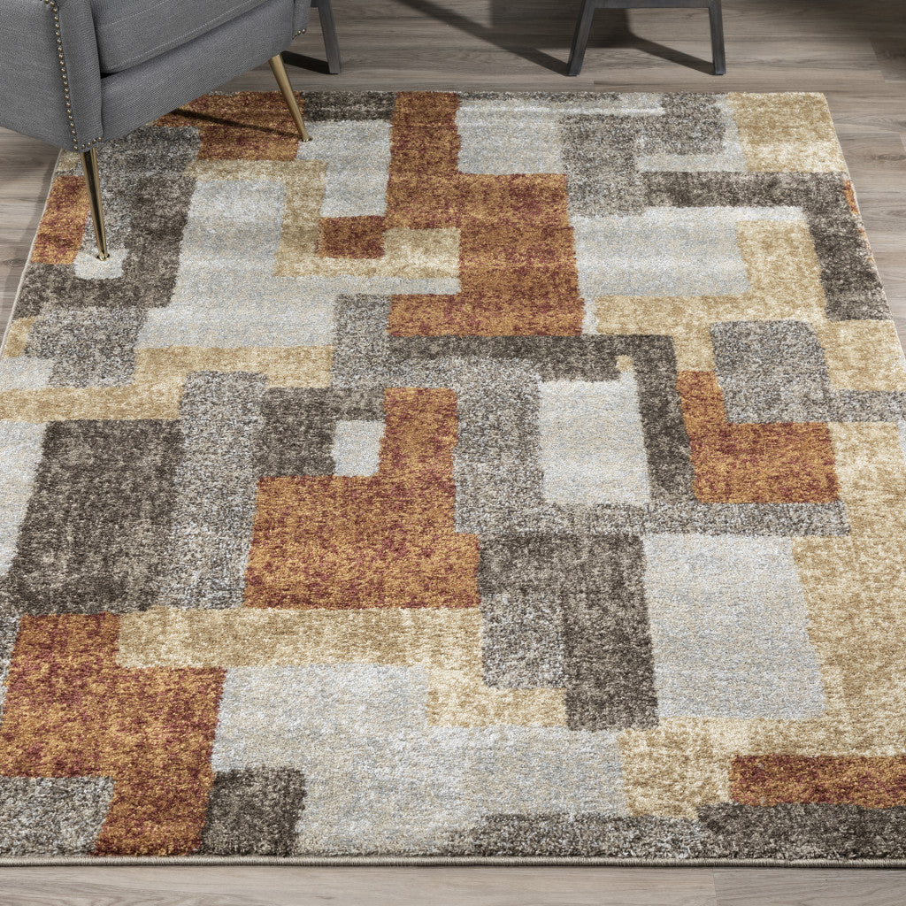 3' X 5' Grey And Brown Geometric Area Rug