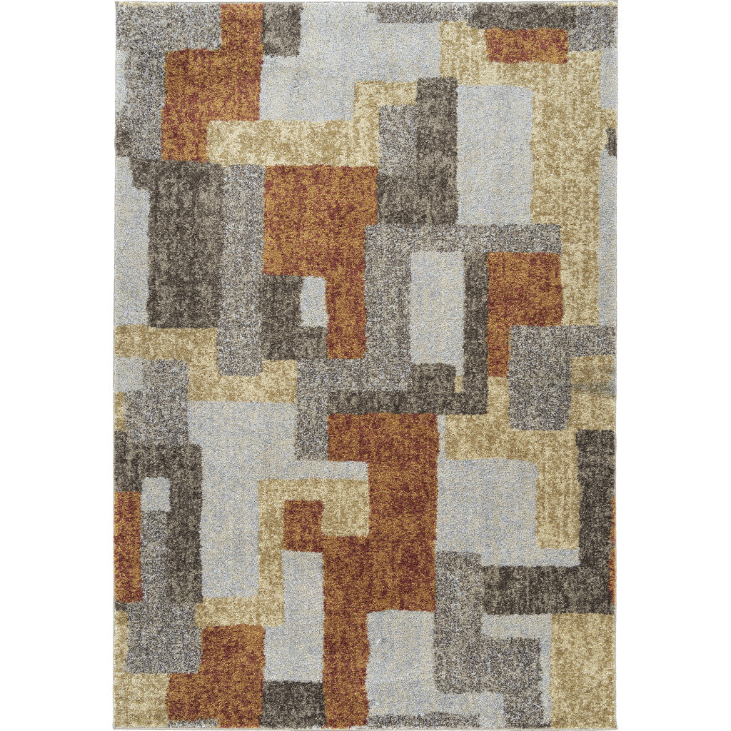 5' X 8' Grey And Brown Geometric Area Rug