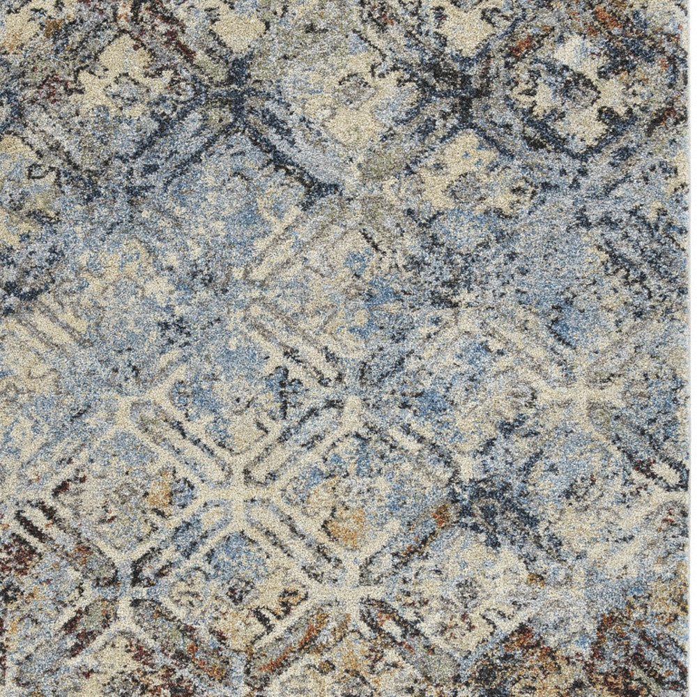 3' X 5' Brown Light Blue And Gray Distressed Diamond Area Rug